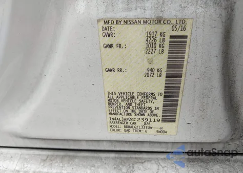 2016 Nissan Altima 2.5 S из США, поврежденный, VIN 1N4AL3AP2GC239119